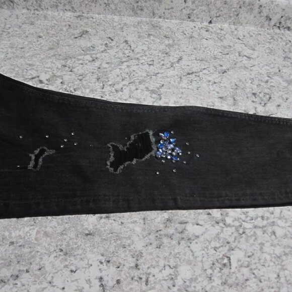 High Rise Black Embellished Ripped Ankle Jeans Size 10 Express NWT $128 - Picture 7 of 13